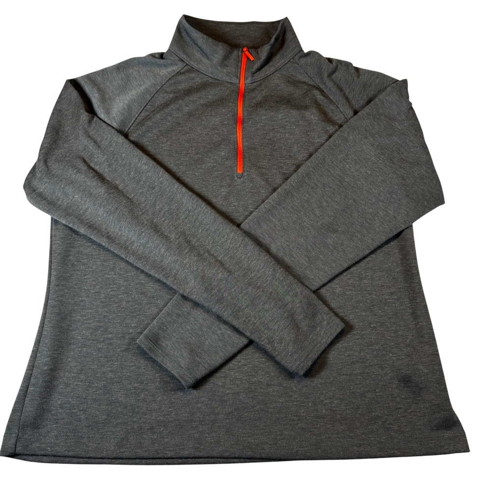 Orvis Quarter Zip Pullover Men XL Gray Excellent Heathered Wool Blend Thumbhole